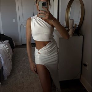 White one shoulder cut out dress
